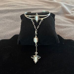 Elegant Sterling Silver Kathleen Chavez Opal Hand Chain Bracelet